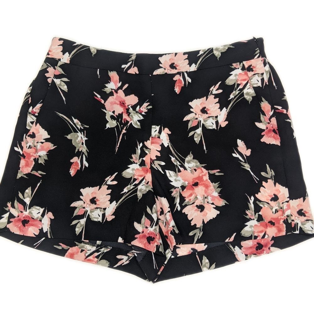 White House Black Market The Short black shorts w/ pink floral design 10